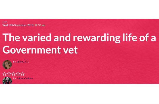 A Screengrab of the Webinar Title Screen Called The Varied and Rewarding Life of a Government Vet