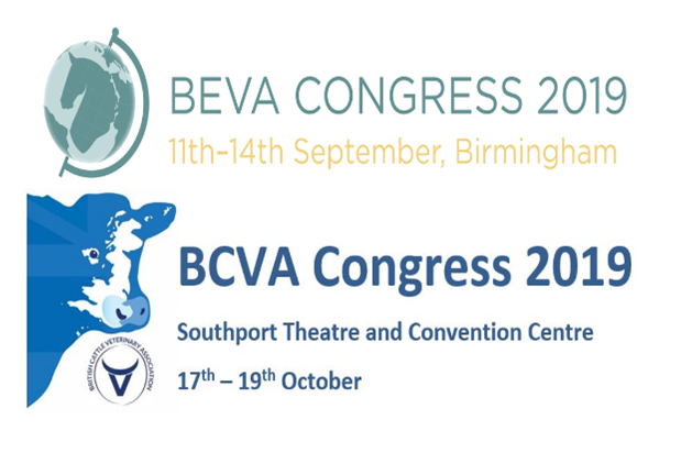 Logo for BEVA Congress 2019 featuring a globe and Logo for BCVA Congress 2019 featuring a cow