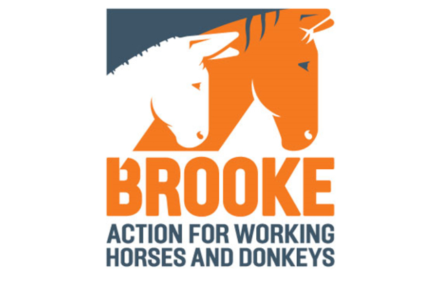 Brooke logo featuring solgan and a picture of a donkey and horse (left to right)